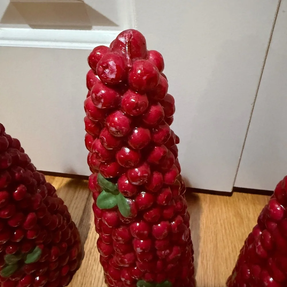 Cranberry Candle Christmas Holiday Decoration Home Decor (Set of 3)